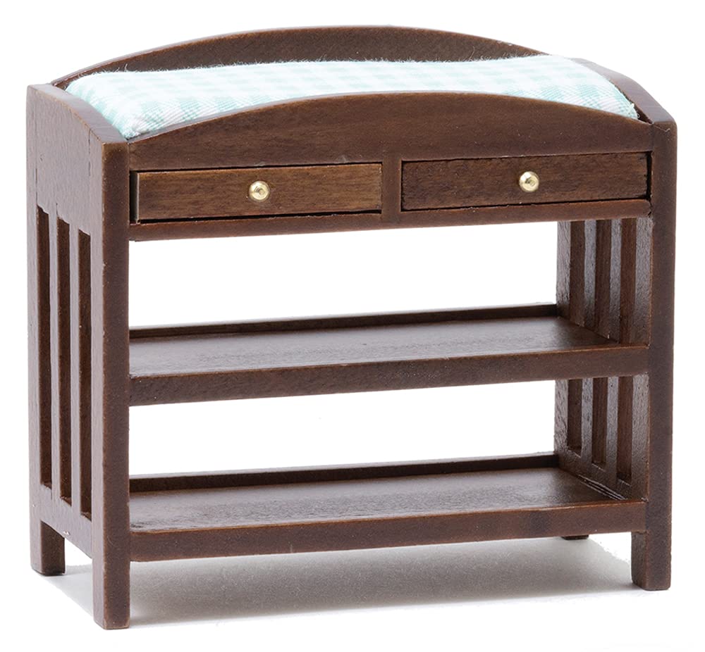 Classics by Handley Dollhouse Miniature Slatted Changing Table with Mattress (Walnut Changing Table with Blue Mattress)