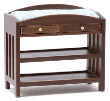 Classics by Handley Dollhouse Miniature Slatted Changing Table with Mattress (Walnut Changing Table with Blue Mattress)