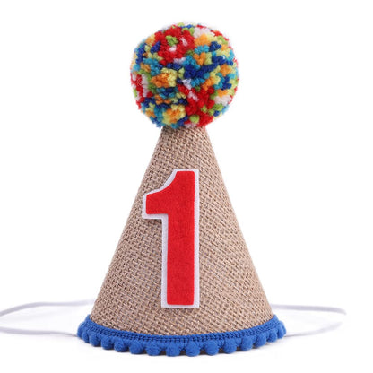 WAHAWU 1st Birthday Party Cone Hat - Kids' Cone Hat with Colored Fur Balls, Perfect for First Birthday Parties and Photo Props