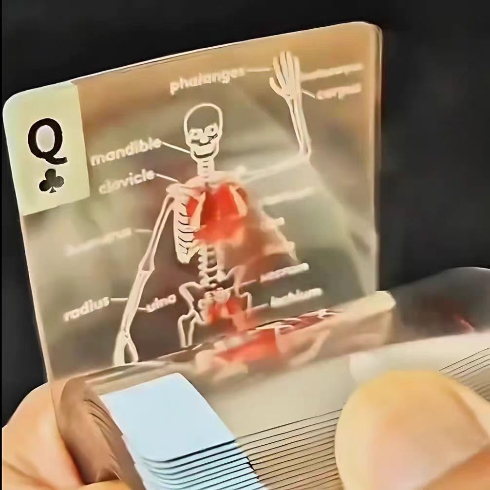 AKLOZYX The Body Deck Transparent Anatomy Playing Cards, 3D Skeleton Design, Educational Card Game, 54 Cards (1 Pack)