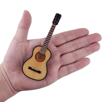 Wood Miniature Guitar Replica with Stand and Case Home Decoration Sculpture