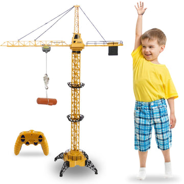 Liberty Imports 6 Channel RC Mega Tower Crane, 50.4 inch Tall 2.4GHz Remote Control Construction Site Toy 680° Rotation Lift Model with Tower Lights
