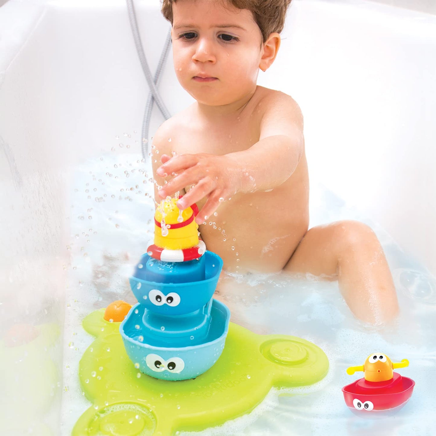Yookidoo Stackable Baby Bath Toy (Ages 1-6 Years) Stack N' Spray - 7 Moveable Pieces - Interactive Fun Toy for Bath Time - for Toddlers, Babies, Kids