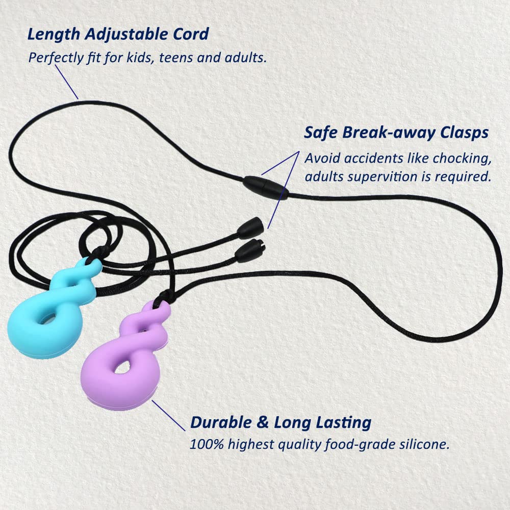 Chew Necklace for Boys and Girls, Silicone Chewy Necklace Sensory Toys for Kids Teardrop Twist Pendants, Chewing Toys for Autism or Oral Motor Special
