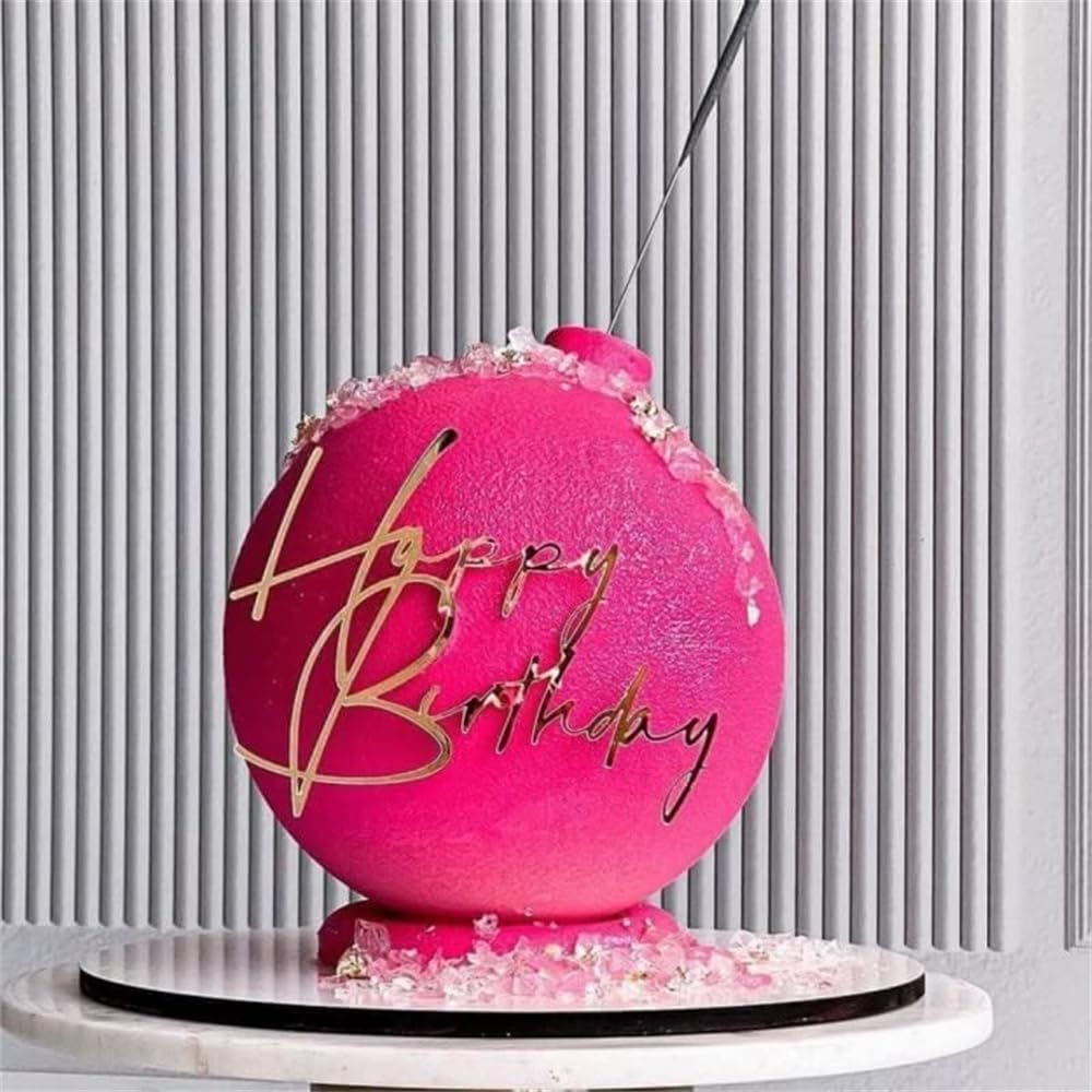 10pcs Side Happy Birthday Cake Topper Gold Acrylic Birthday Cupcake Topper for Kids Birthday Party Cake Decorations (A)