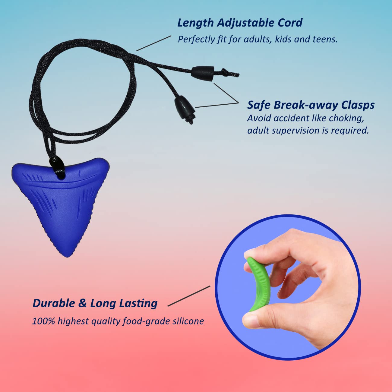 Sensory Chew Necklace for Kids and Adults, Shark Tooth Chew Necklaces for Boys Girls with Autism, ADHD, Fidgeting Needs, Sensory Chew Toys for Kids 4