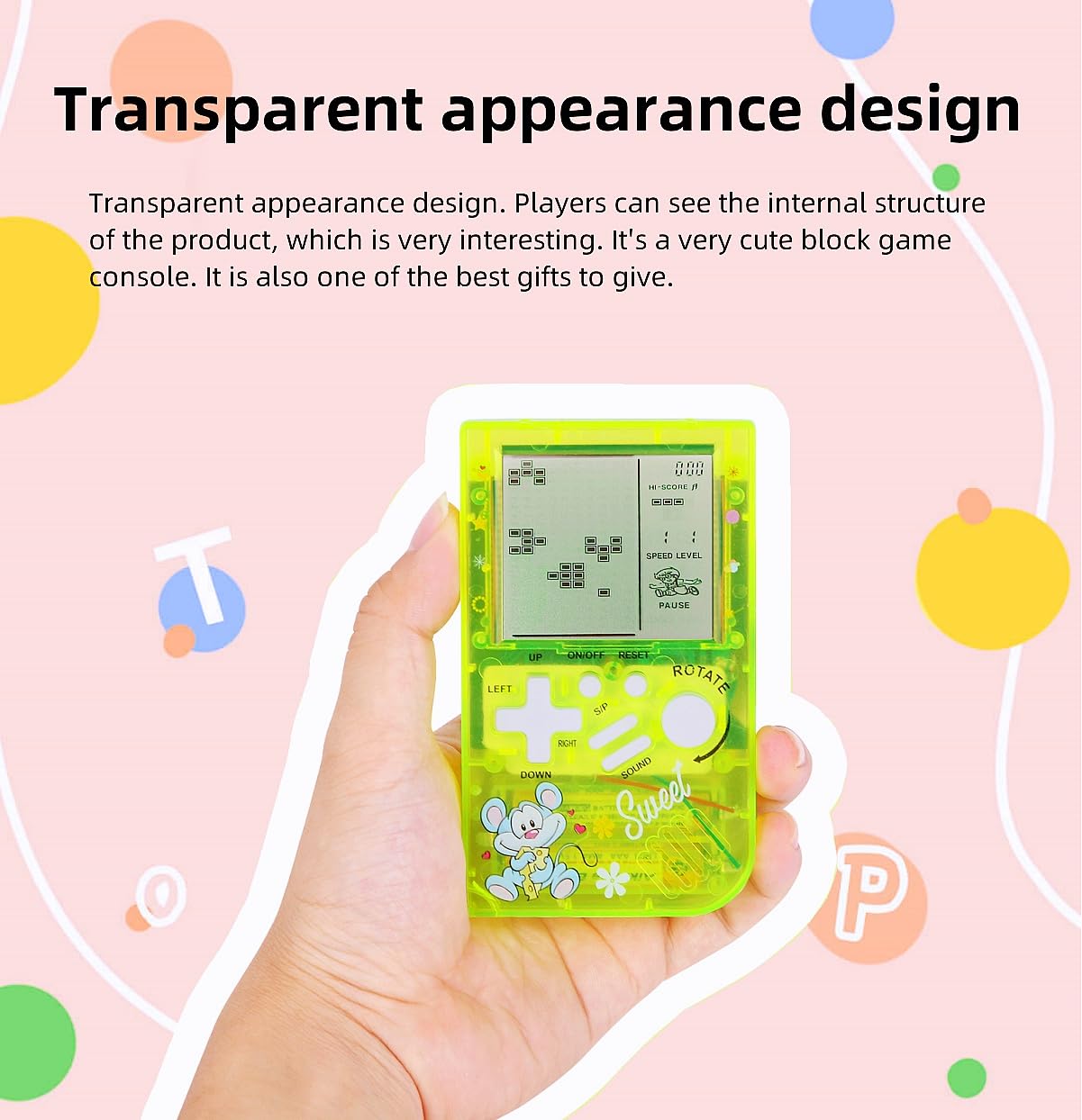 CZT Transparent Block Game Machine 23 Built-in Games Retro Children's Game Console Student Device Puzzle Handheld Console Electronic Brick Compact