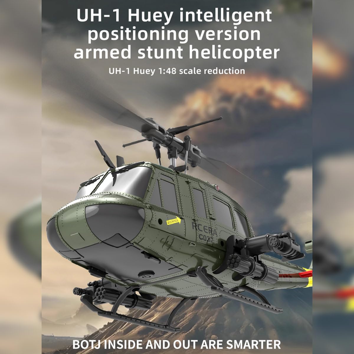 XMBRICDIYY UH-1 Huey RC Helicopter, 1/48 2.4G 6CH Flybarless RC Helicopter Model with Optical Flow Positioning, Outdoor Airplane for Beginner (RTF