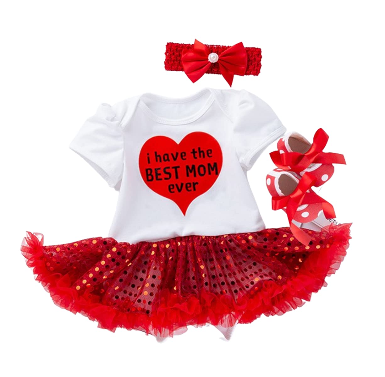 Reborn Baby Doll Clothes Outfit for 20-23 Inch Reborns Newborn Babies Matching Clothing Headband Mom Red Heart Tutu Dress Shoes Three-Piece Set