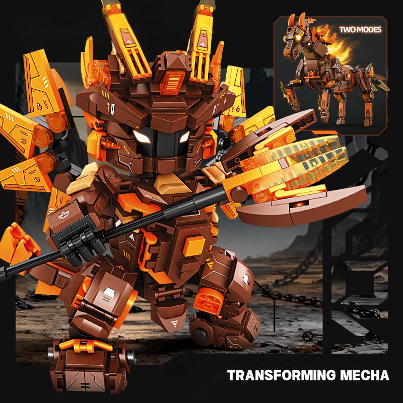 kececo Horse-Shaped Building Block Toy, Dual-Form Transformation Design, Mecha Robot Construction Playset, 573 Pieces