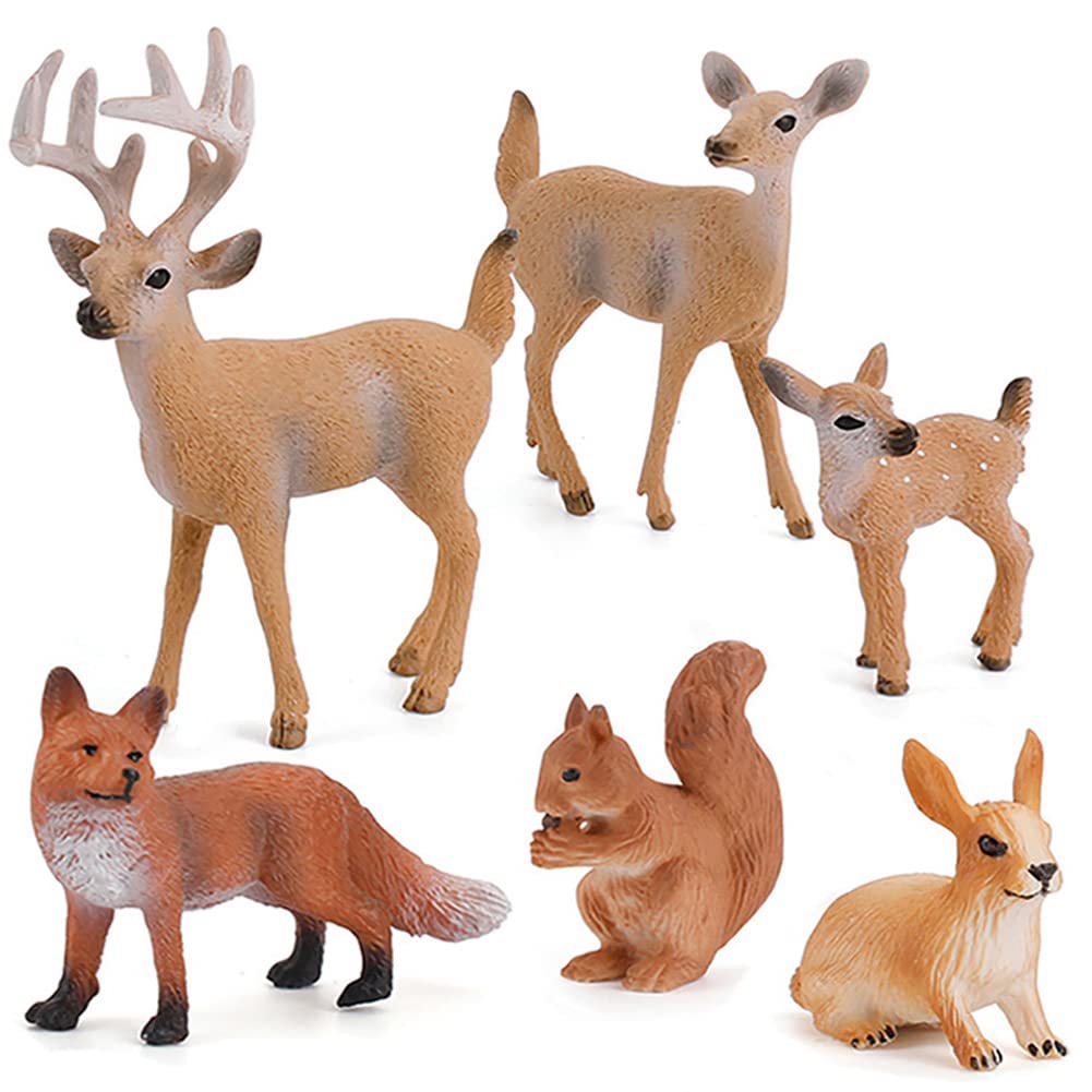 6 Pcs Simulated Forest Animal Models Figure Toy Playset, Woodland Creatures Figurines Miniature Toys Include Deer, Fox, Rabbit, Squirrel Treasures
