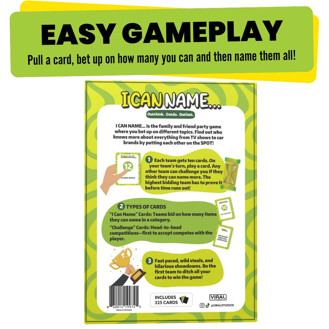 I Can Name... | Fast-Paced Family Party Game of Bidding & Brainpower | Hilarious Card Game Night, Party Game for Teens and Adults, for Groups