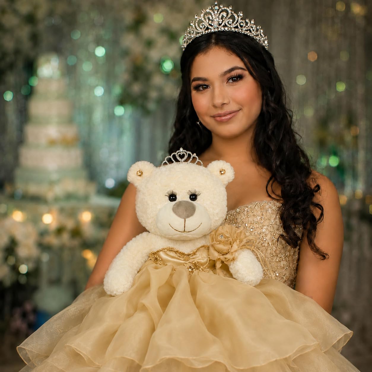 Kinnex Collections by Amanda 20" Quince Anos Quinceanera Last Doll Teddy Bear with Dress (Centerpiece) B16831-6 (Gold)