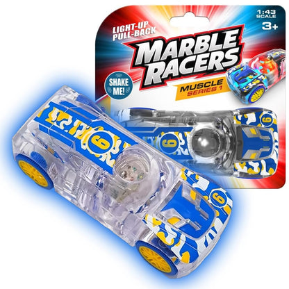 Marble Racers LED Light Up Pull Back Race Car for Kids, Friction-Powered with Flashing Motion Activated LED Lights, Boys Girls & Toddlers Toy (Ages