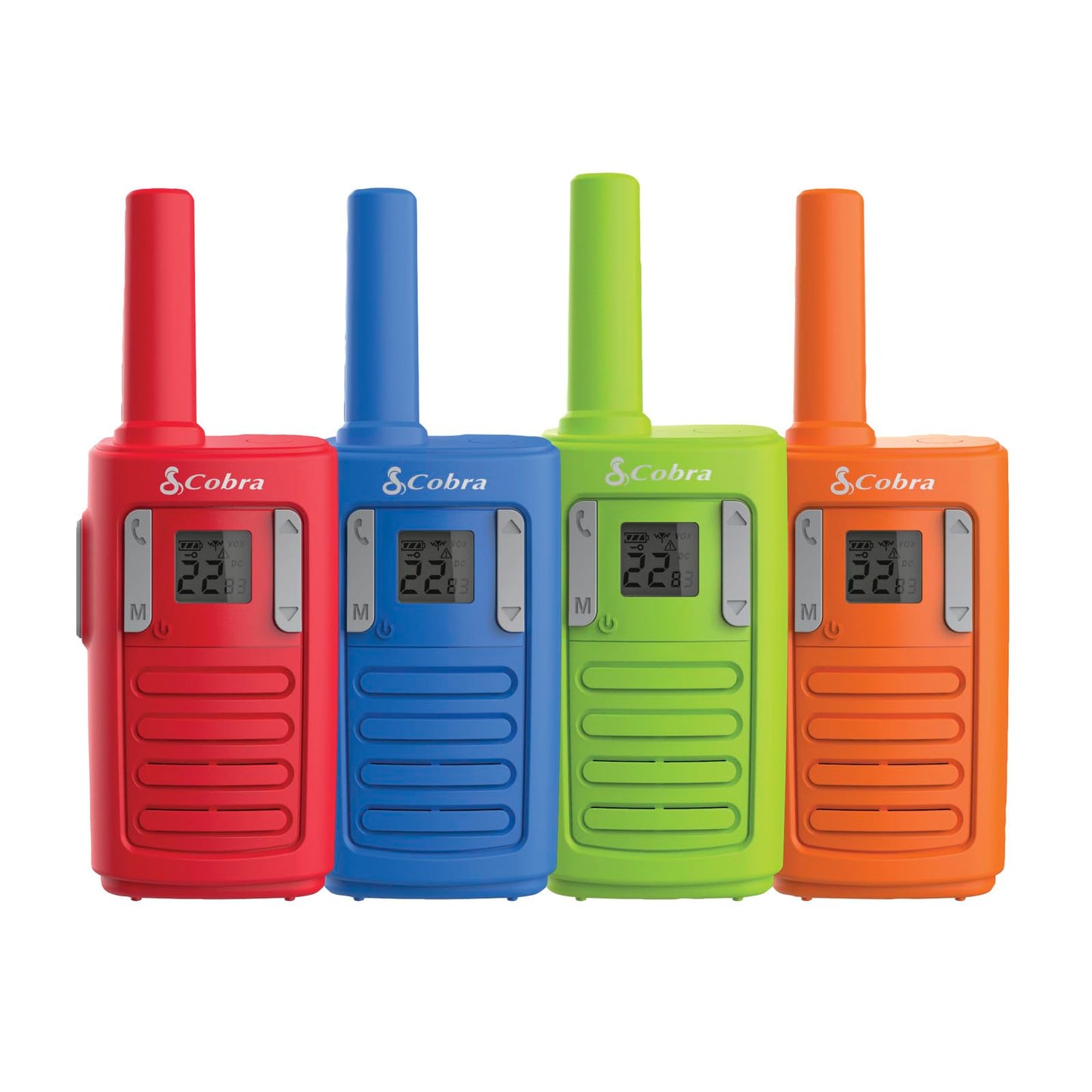 Cobra RX100 16-Mile Range Family Walkie Talkies (4-Pack) - 16-Mile-Long Range, Kid-Friendly Communication, 22 Channels, NOAA Weather Alerts, Call