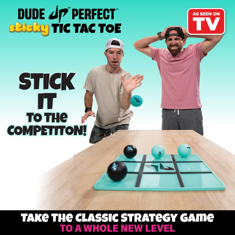 Dude Perfect Sticky Tic Tac Toe, Kids Tabletop Activity, for Family Game Night, Perfect for a Gift and Parties, 2 Players, Ages 4+