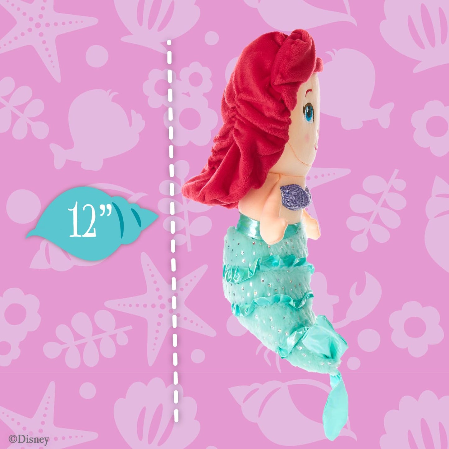 Kids Preferred Disney Baby - Ariel 12" Plush Doll with Musical Sounds - The Little Mermaid Collectable Stuffed Animal for Babies, Toddlers and Kids