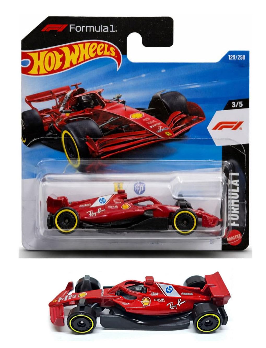 Hot Wheels Formula 1 Die-Cast Cars, Bundle of F1 2024 & 2025 Teams 5 Packs and Scuderia Ferrari HP Short Card, Ages 3+