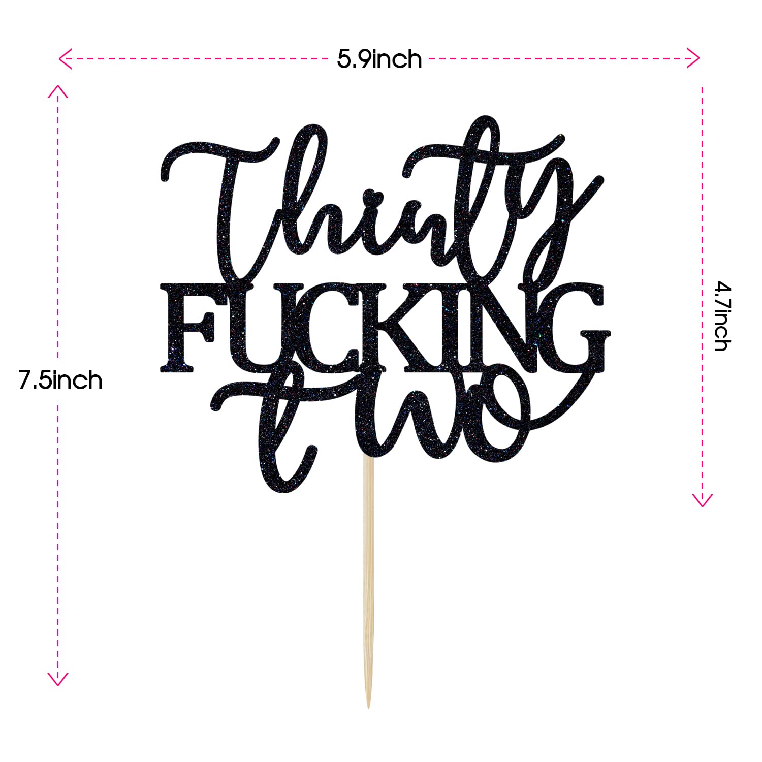 Thirty Fucking Two Cake Topper - Happy 32nd Birthday Cake Decor - Cheers to 32 Years Birthday Party Decorations Supplies, Black Glitter