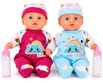 2 Pack Twin Baby Dolls for Girls, 12 Inch Soft Body Talking Baby Doll Set with Magic Disappearing Milk Bottles, Realistic Newborn Boy & Girl Dolls for