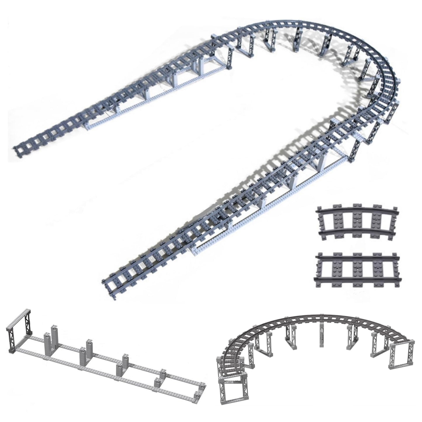 Finger Rock City Train Tracks Building Block Set, 212 Pcs Flexible Rails Train Track Railroad Expansion Accessory Set, Uphill and Downhill, Straight