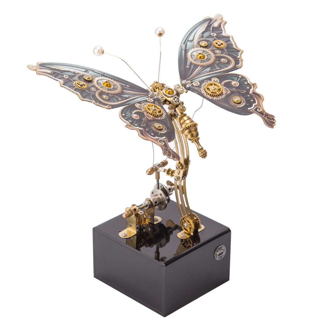 3D Metal Puzzle Butterfly Music Box Kits for Adult, 3D Stereoscopic Dynamic Insect DIY Mechanical Assembly Model with Acrylic Base to Build, Brain