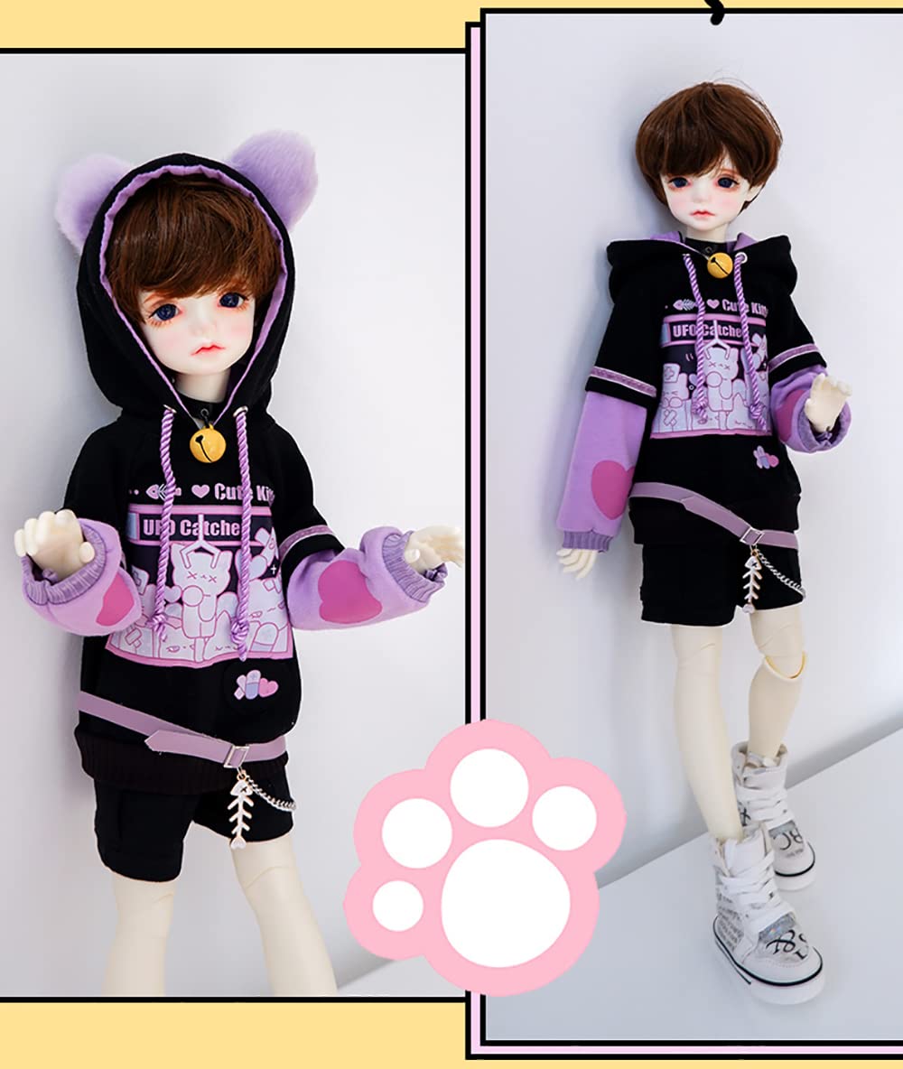 New 1/3, 1/4, 1/6BJD Doll Clothes Cute Cat Sweater for Large 1/6, Yosd, 30cm 45cm 60cm Bjd SD DD Doll Accessories (Black-Purple,1/4)