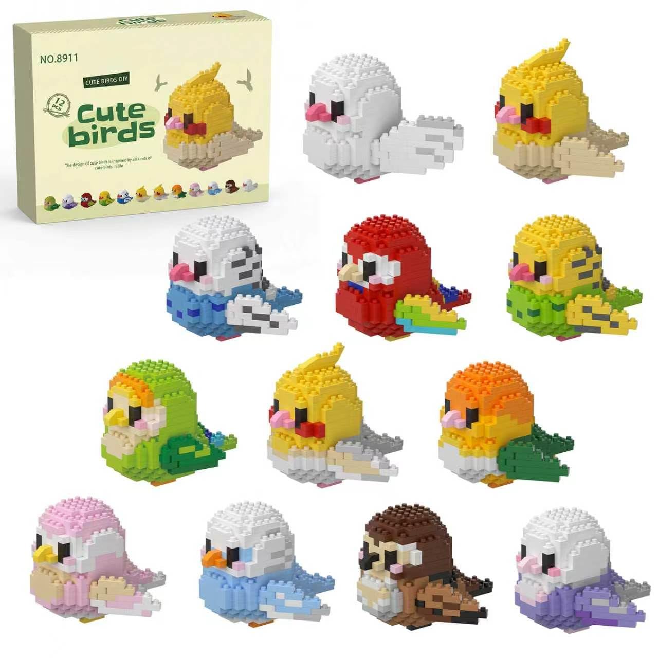 BOIQJSI 12 Styles Cute Parrot Bird Mini Building Blocks Set, Animal Party Favors Brick Kit, Collectible Desk Decor Ideal for Relaxation and Gifting.