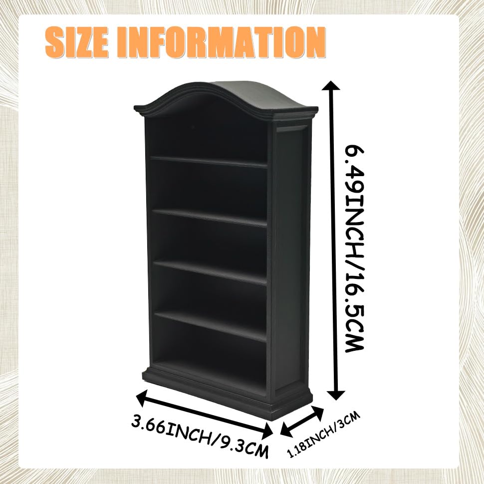 LuckyVin 3D Printed Miniature Bookcase, 4-Tier Empty Dollhouse Bookshelf, Open Display Shelf for Dollhouse DIY (Black)