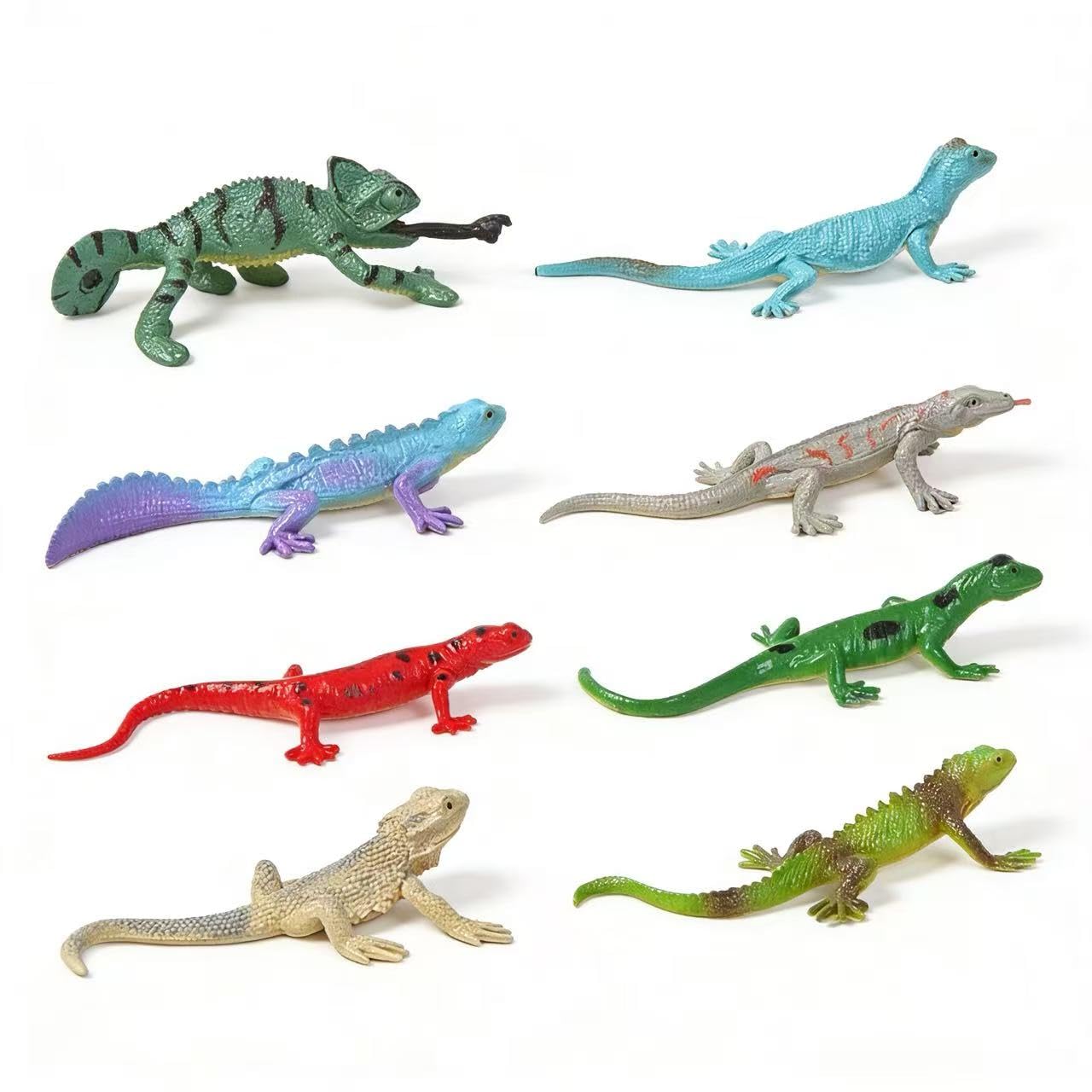 HAPTEGEL E 8PCS Plastic Lizards for Kids, Realistic Reptile Figurines, Hand-Painted Small Animal Toys for Birthday Party Favors, Goodie Bags, Cake