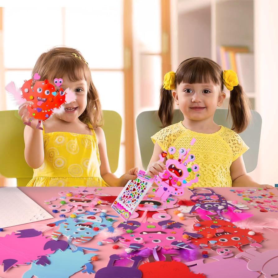 YIYEE 24 Sets Valentines Day Crafts for Kids, DIY Foam Monster Valentine Cards Craft Kit for Kids, Valentines Hanging Decorations Ornament Valentines