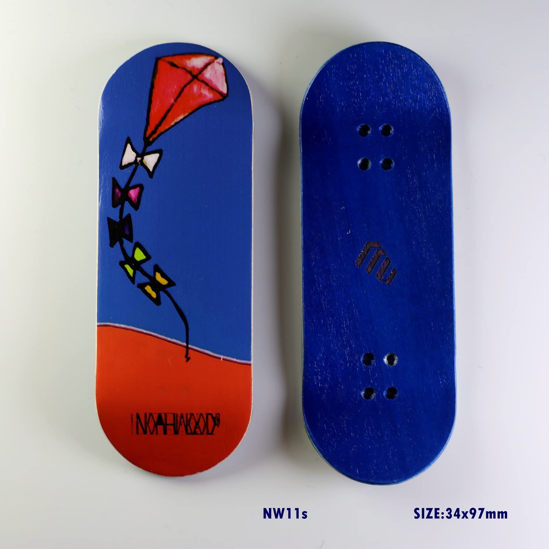 NOAHWOOD Fingerboards Deck (34.2x97mm 5-Layer Maple Wooden Handmade by NW11s Molds)+2 Pcs Grip Tape (Kite)