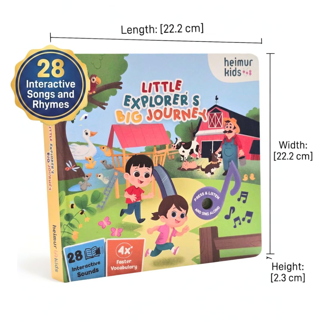 HEIMUR KIDS Little Explorer's Big Journey Sound Book | 28 Button Interactive Toddler Learning Toy | USB-C Rechargeable Nursery Rhymes & First Words