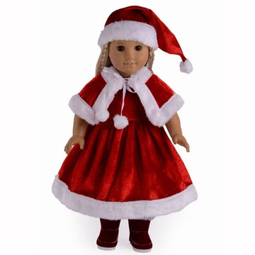 TianBo 18 inch Girl Doll Clothes 3pc Christmas Red Color Including Hat Shawl Dresses Outsuits Fits 18 Inch Girl Dolls, ZKB902