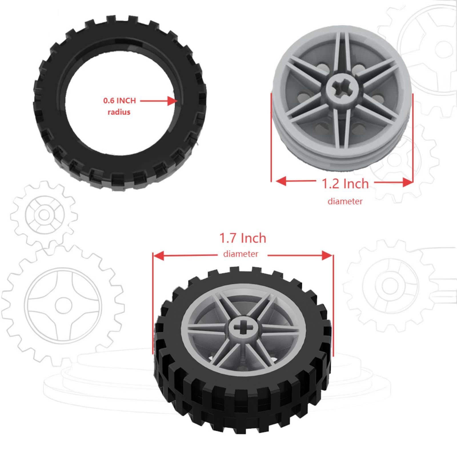 Large Size Wheels and Tires Building Kit, 30mm Diameter Wheels and 43mm Diameter Tire, Compatible with Lego Wheels and Axles, 16 Pcs Car Parts Bulk