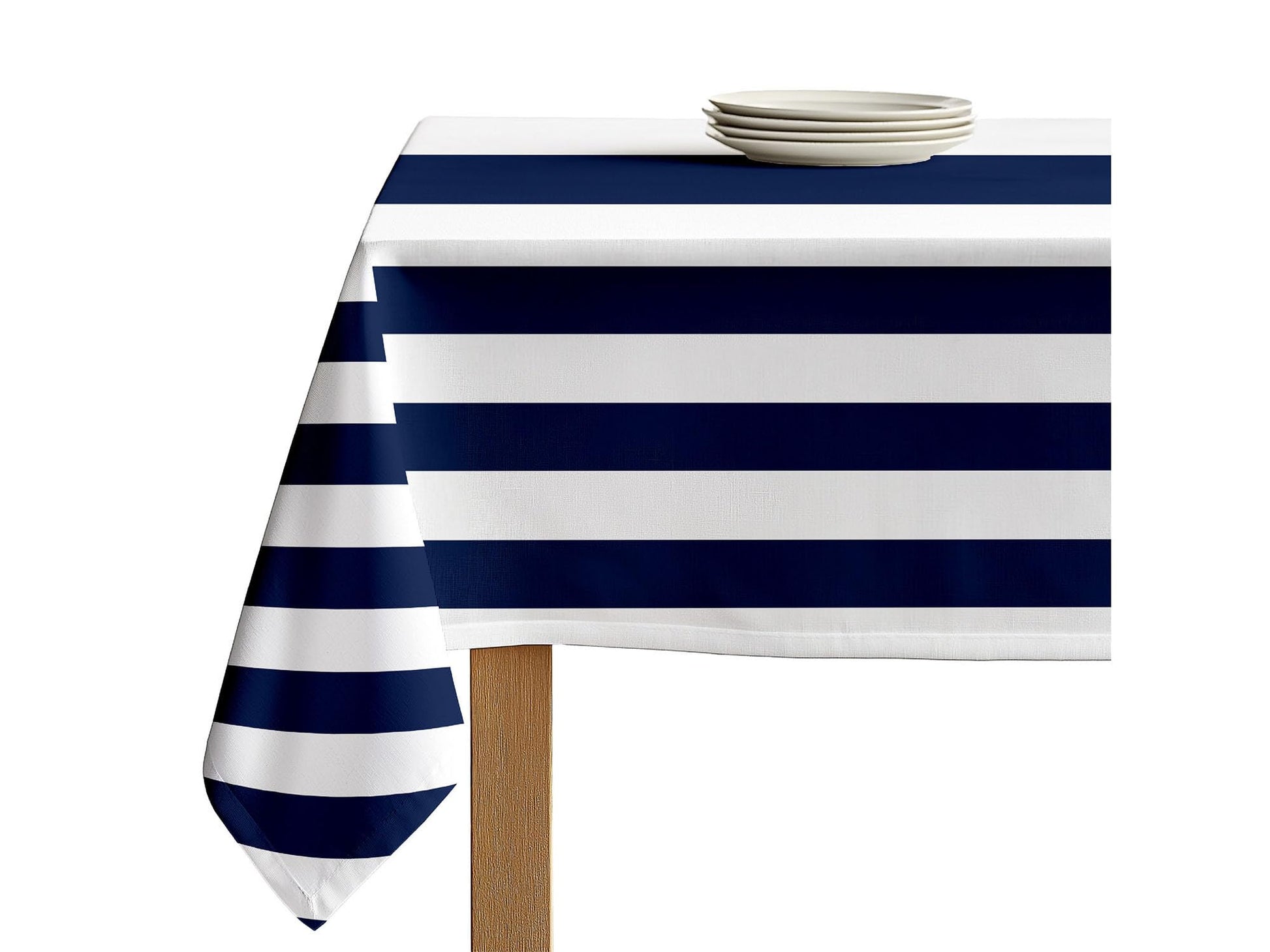 Fabric Textile Products | Navy and White Striped Tablecloth | Cabana Rectangular Tablecloth | 60" x 104" | Machine Washable and Stain-Resistant