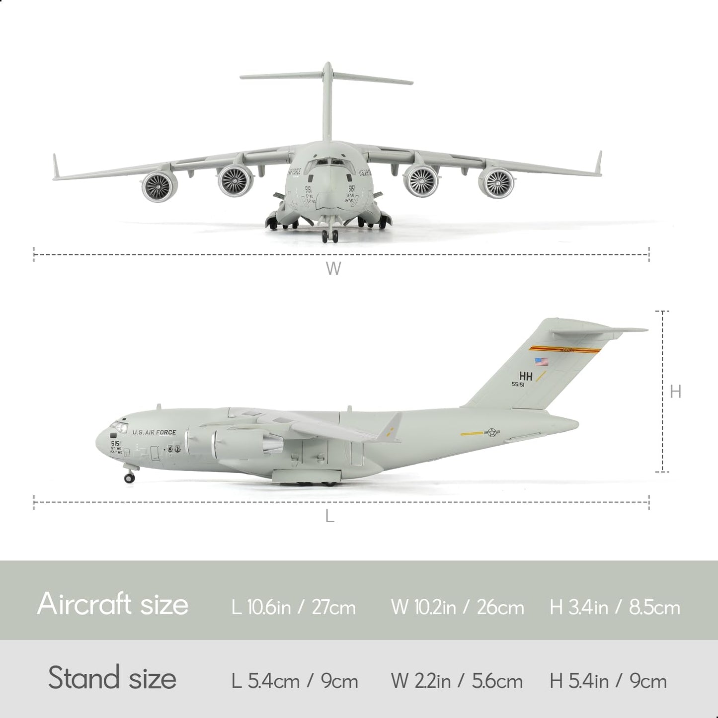 NUOTIE 1/200 C-17 Globemaster III Transport Model Diecast Military Aircraft with Display Stand Highly Detailed Pre-Built Metal Plane for WWII & Modern