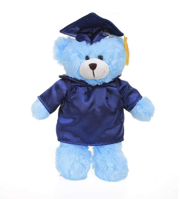 Plushland Blue Bear Plush Stuffed Animal Toys Present Gifts for Graduation Day, Personalized Text, Name or Your School Logo on Gown, Best for Any Grad