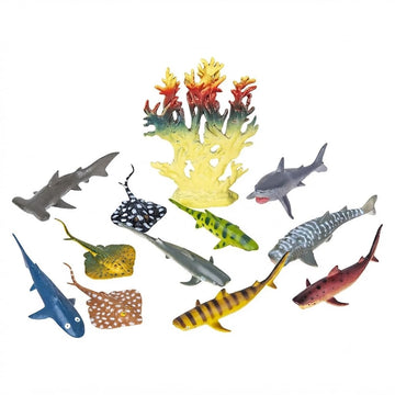 Rhode Island Novelty Shark and Stingray Playset: 12 Piece Toy Set in Clip Bag for Play on The GO!