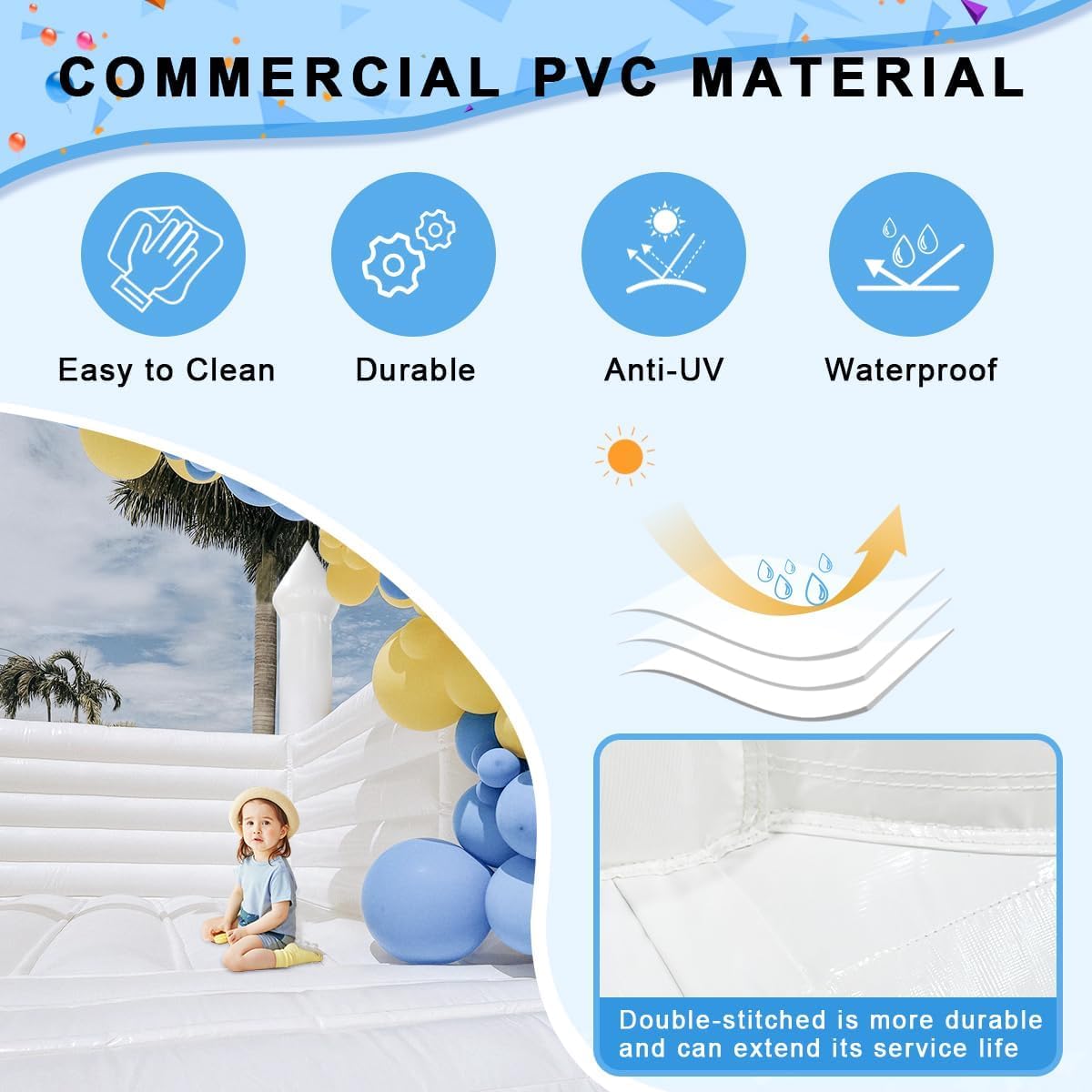 Inflatable White Bounce House for Kids, 12X12FT PVC Inflatable Jumping Castle for Party with 950w Air Blower, Durable and Easy to Set up, for Wedding