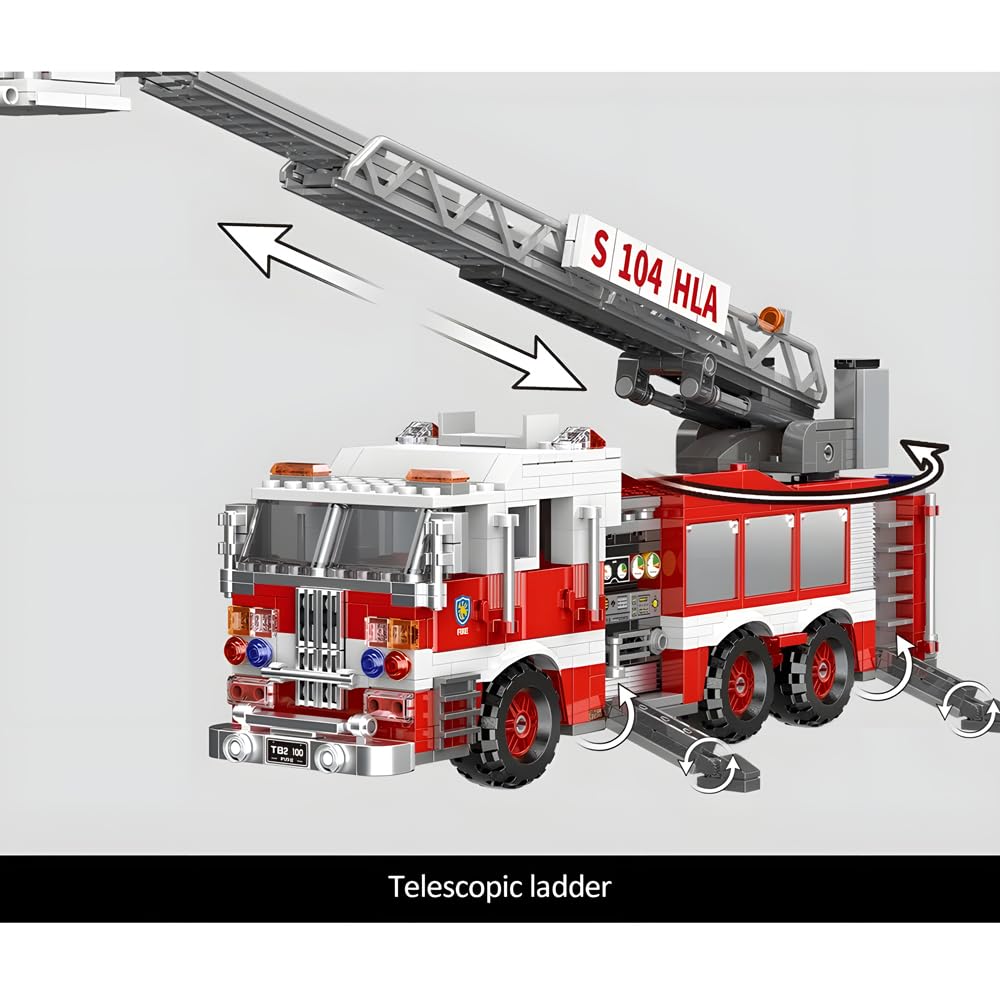 BYWbricks City Ladder Fire Truck Building Blocks Set (711 pcs) Toy Station Firetruck Bricks Collectible Fire Engine Building Kit Model Gift for Boys