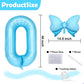 Light Blue 10 Balloon Number Blue Bow Birthday Decorations, Blue Bows Balloons Foil Mylar Helium Large 40” 10th Balloon for Girls Coquette Birthday