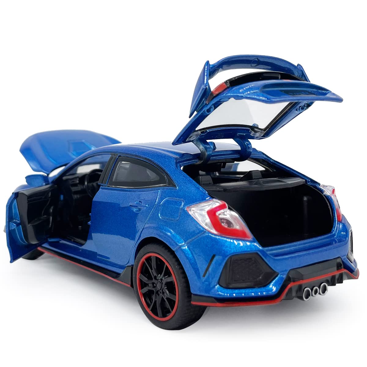 Compatible with Civic Type R Model Car Hatchback Sports Diecast Toy Cars 1/32 Scale Metal Pull Back Children's Die-cast Vehicles, Doors Open Light