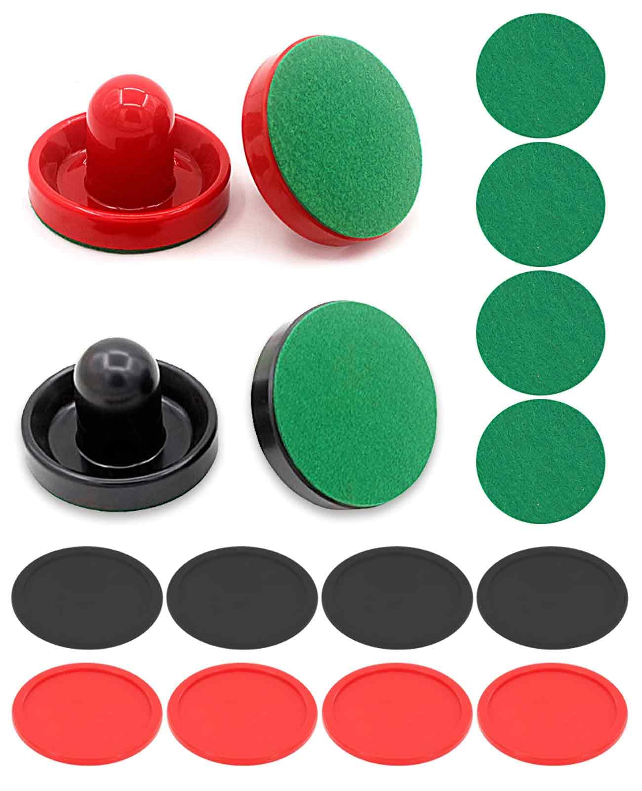 DAWZMR 16PCS Air Hockey Pucks and Paddles, Mini Goal Handles Pushers (4 Pushers 4 Pads 8 Pucks)