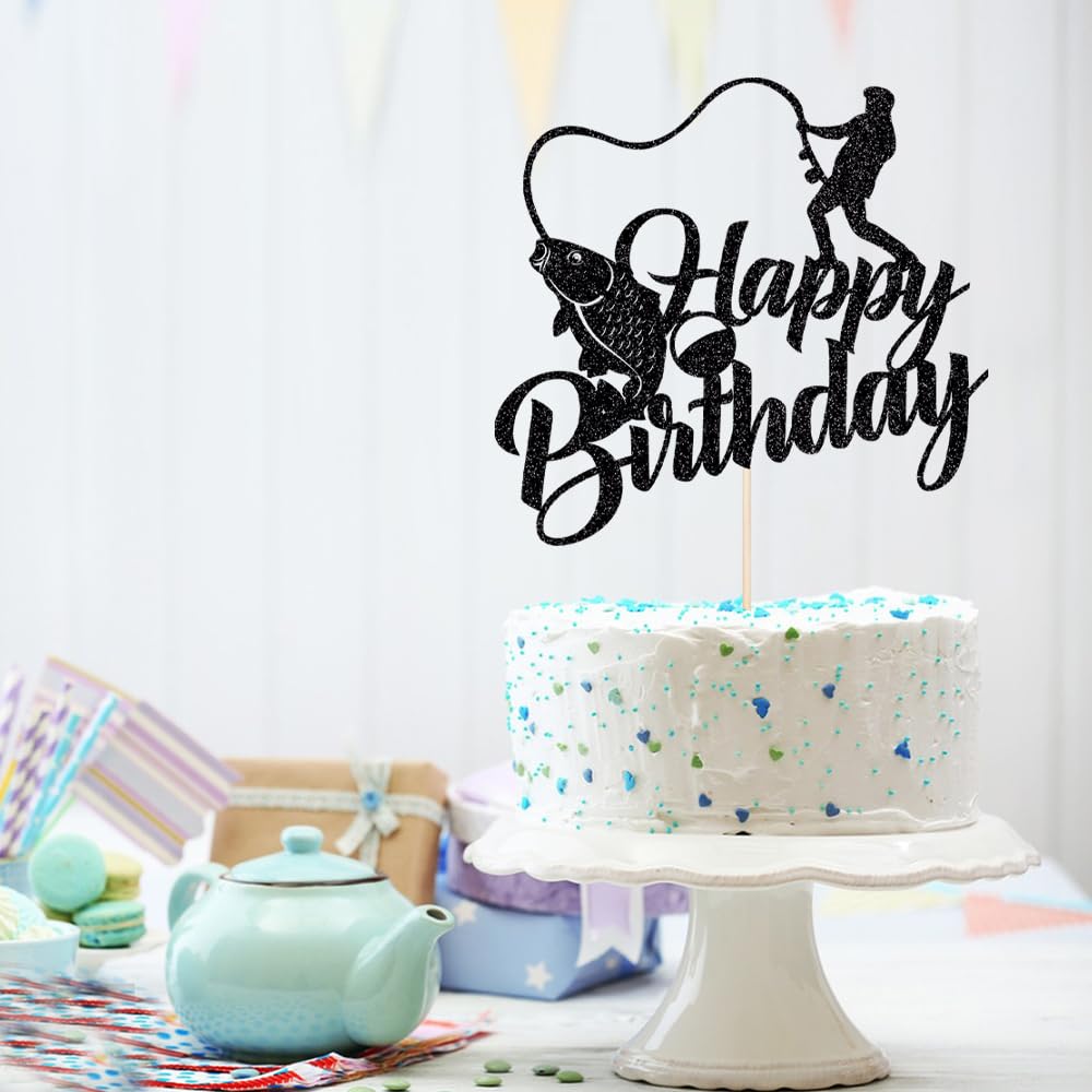 Dxsdgetue Fishing Cake Topper?Fisherman Birthday Party Decorations
