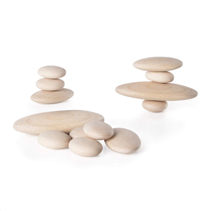 Guidecraft Wood Stackers - River Stones: 20 Natural Building Blocks Set for Children, Develop Fine Motor Skills
