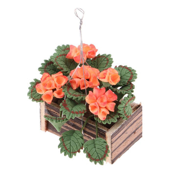 DYNWAVE 1:12 Scale Dollhouse Miniature Hanging Flower Basket, Clay and Wood Plant Decor for Fairy Garden and Room Box Scenes