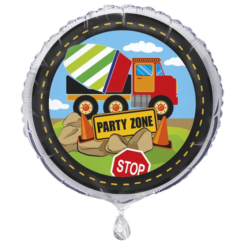 Multicolored Construction Party Round Foil Balloon 18", (1 Count) - Perfect for Kids' Birthdays & Building-Themed Bash