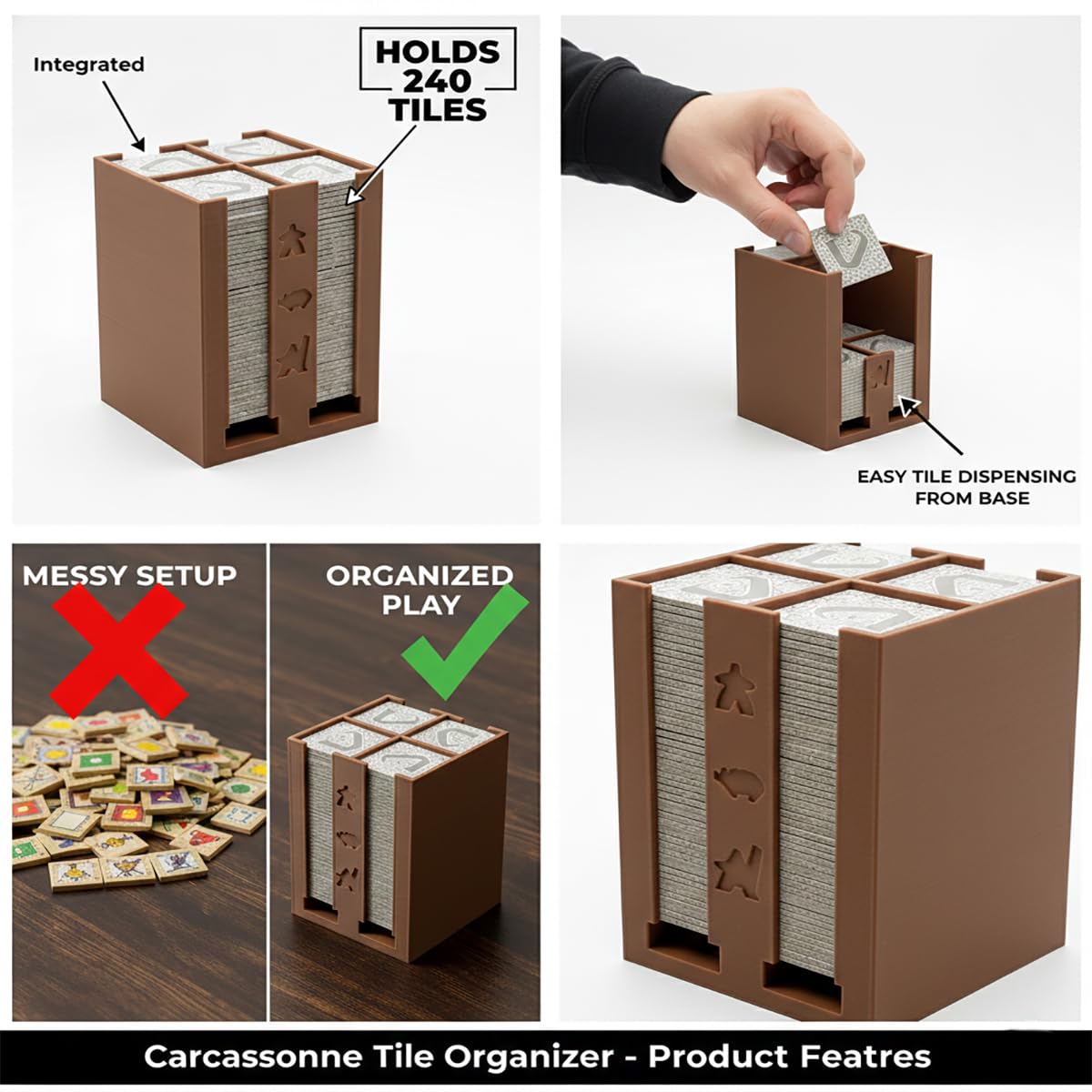 DSSWEN Tile Tower Dispenser Compatible with Carcassonne Board Game - Large Capacity Vertical Tile Organizer and Random Draw Accessory (Unofficial