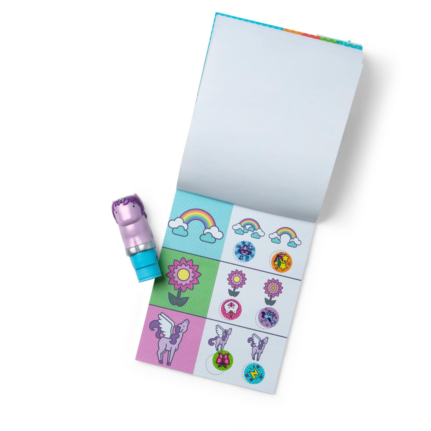 Melissa & Doug Sticker Wow!™ 24-Page Activity Pad and Sticker Stamper, 300 Stickers, Arts and Crafts Fidget Toy Collectible Character - Purple Unicorn